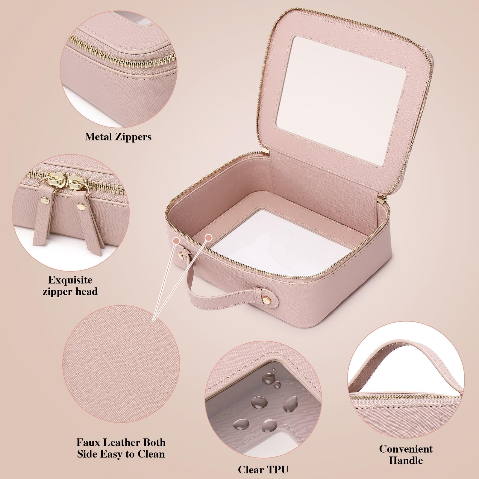 Pinkmik Clear Makeup Bag Waterproof Travel Case for Cosmetics and Toiletries Women's Purse Organizer and Clear Car Bag with Zipper (Pink, L+M+MINI)