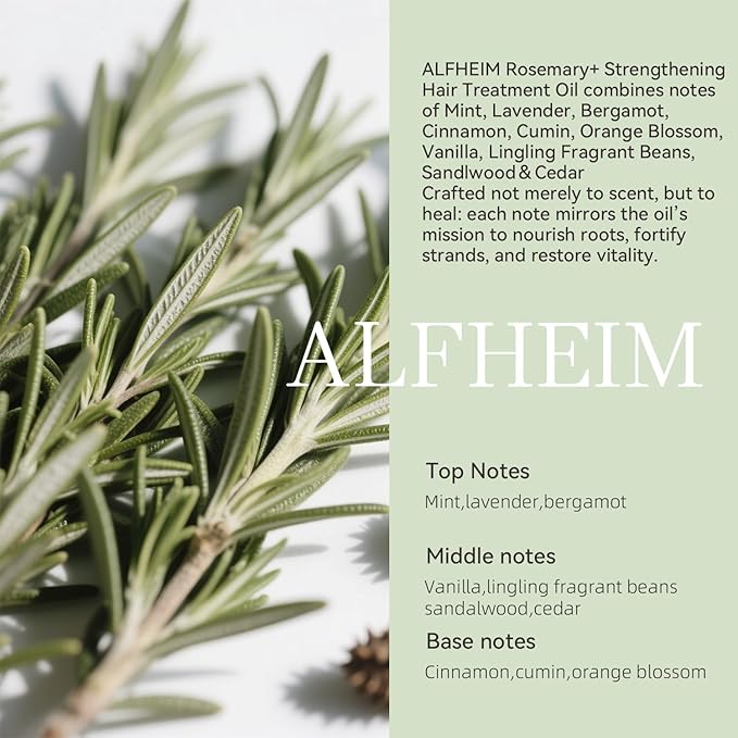 ALFHEIM Rosemary+ Pre-Wash Scalp Oil – Purifying Hair Oil – Hair Treatment and Scalp Clarifying Oil Made with Rosemary Extract – Lightweight Smoothing & Balancing Treatment – Silicone Free – 3.38 oz