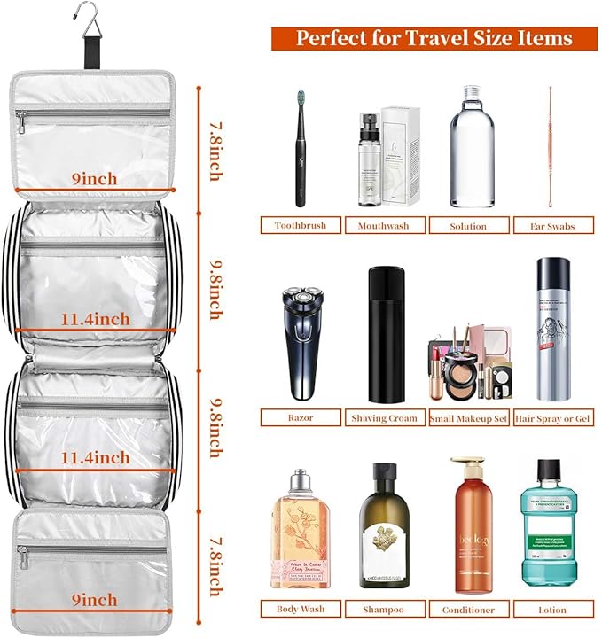 Bosidu Hanging Travel Toiletry Bag, Large Capacity Cosmetic Travel Toiletry Organizer for Women with 4 Compartments & 1 Sturdy Hook, Perfect for Daily Use/Christmas