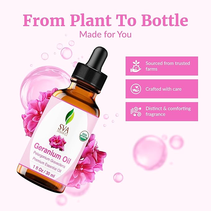 SVA Organic Geranium Essential Oil with Dropper, 1 Fl Oz (30 ml)