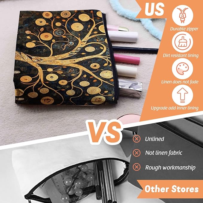 Scribesense Cosmetic Bags Travel Makeup Toilet Case Waterproof Pouch for Women Girls 6.7X9.45inches - Celestial - Inspired Ornamental Tree