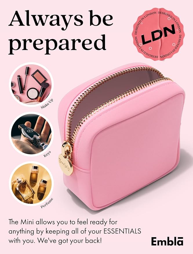 Embla Small Makeup Bag for Purse, Mini Waterproof Nylon Cosmetic Pouch, Durable and Lightweight Travel Toiletry Bag with Smooth Zipper, Light Pink