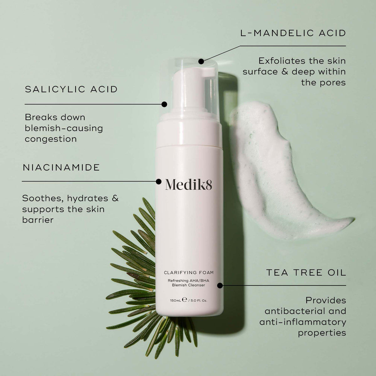 Medik8 Clarifying Foam Cleanser with Salicylic Acid For All Skin Types 5 oz