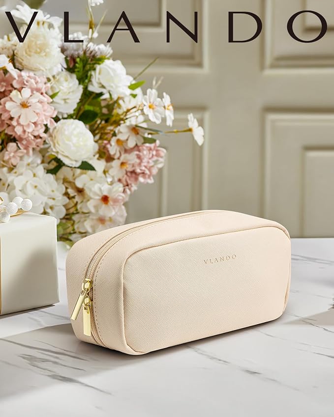 VLANDO Makeup Bag with Separate Pocket for Beauty Tools,White