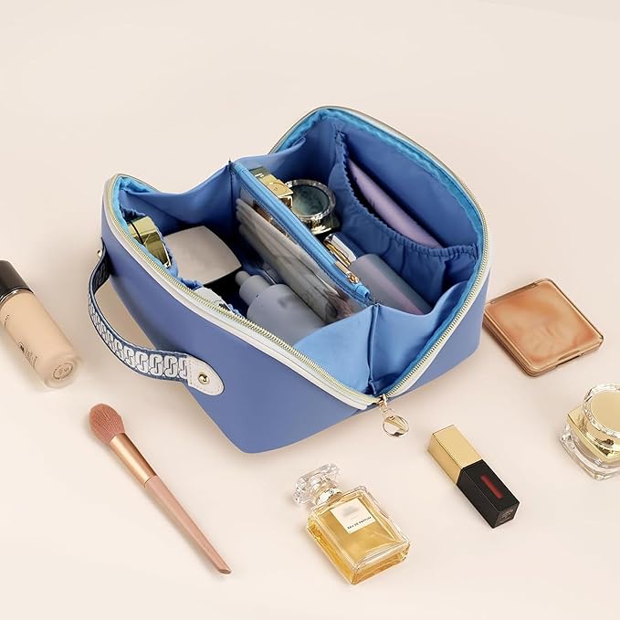 Prite Makeup Bag Travel Toiletry Bag Open Flat Cosmetic Organizer for Women