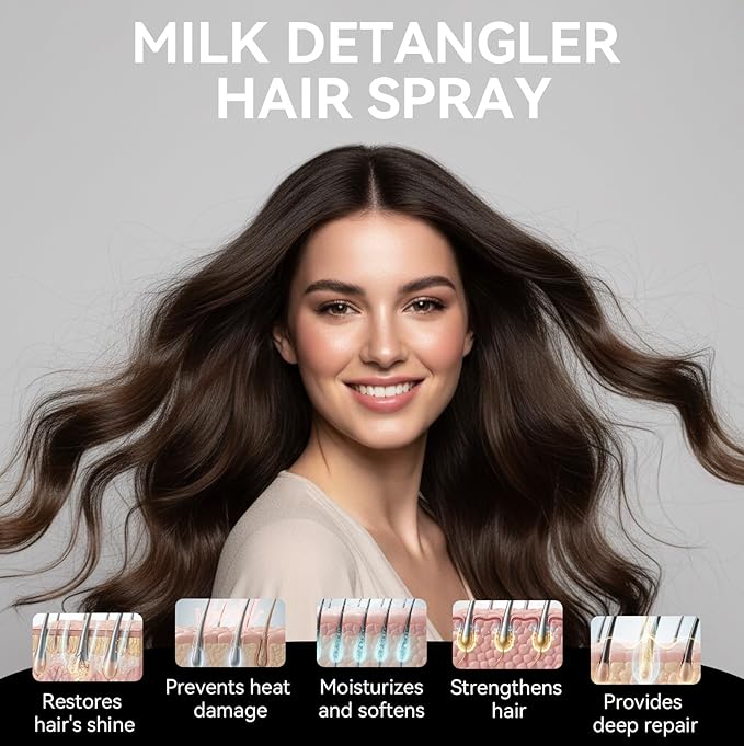 Glopink Hair Milk Spray, Nourishes Hair Detangler Conditioner, Repairs Dry, Damage & Split Brittle Strands, All in One Leave-In Mist for All Hair Types, Cruelty Free Refreshing Formula, 4.56 Fl Oz