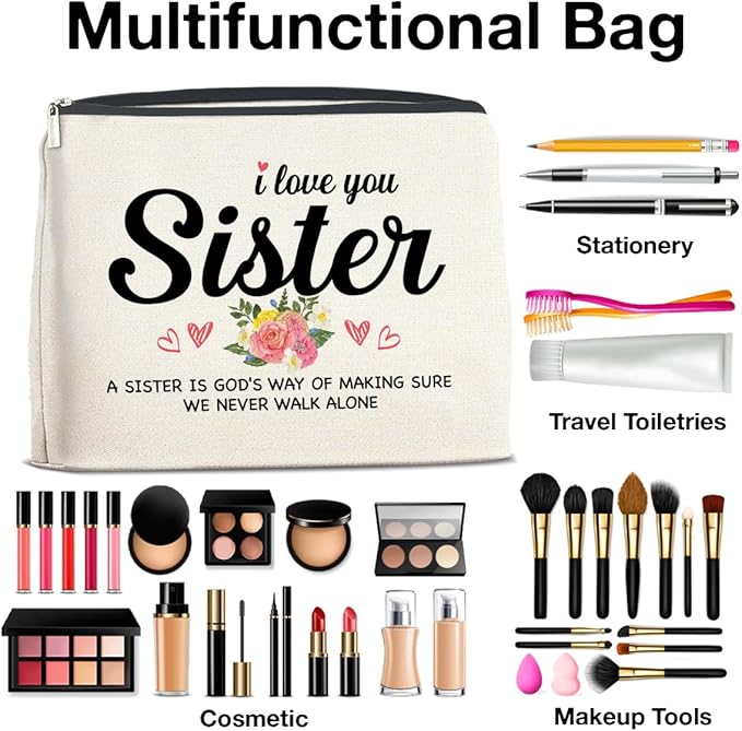 UPNEGE Sister Gifts from Sisters Makeup Bag, Gift for Bestie Best Friend Sister Christmas Birthday, Sisters Cosmetic Bag Zipper Makeup Pouch