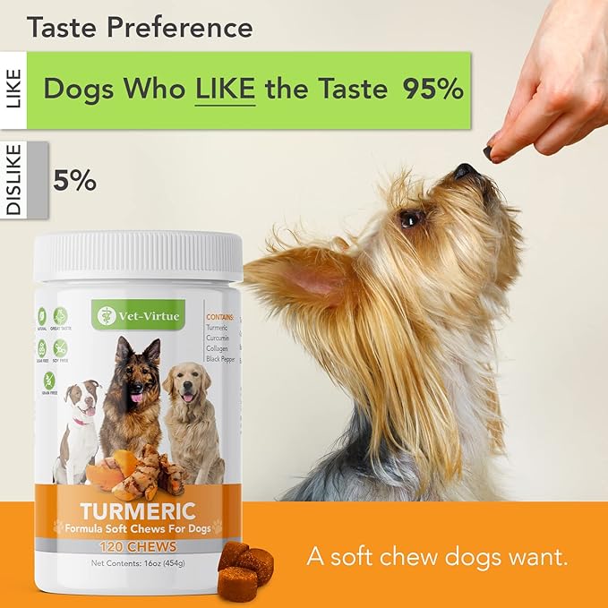 Turmeric for Dogs - 120 Count Value Pack | Hip & Joint Supplement for Senior Dogs with Arthritis | Anti Inflammatory Pain Relief | Organic Curcumin, Collagen & BioPerine | Made in USA Soft Chews
