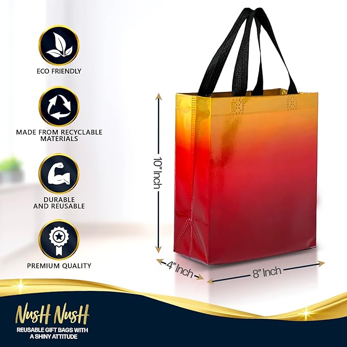 Nush Nush Medium Rise Mix Gift Bags with Handles, 8 x 4 x 10, Set of 12