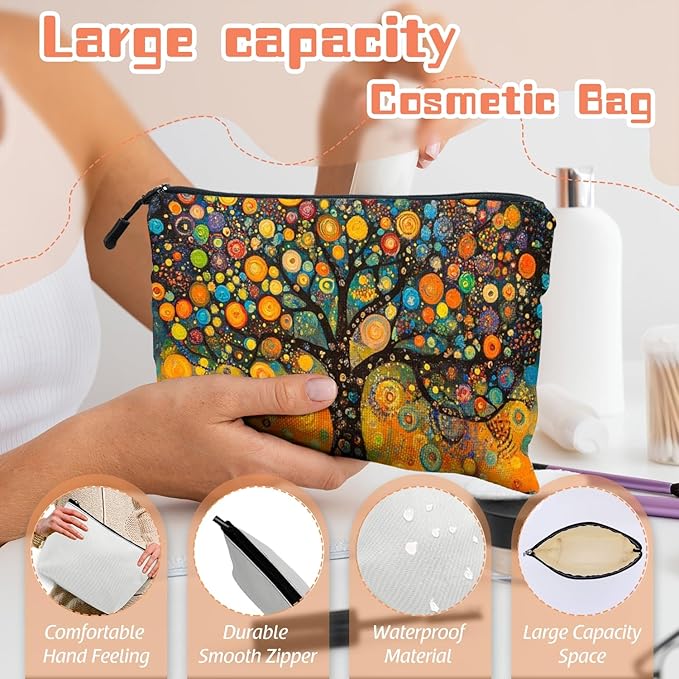 Scribesense Cosmetic Bags Travel Makeup Toilet Case Waterproof Pouch for Women Girls 6.7X9.45inches - Whimsical Chromatic Arbor