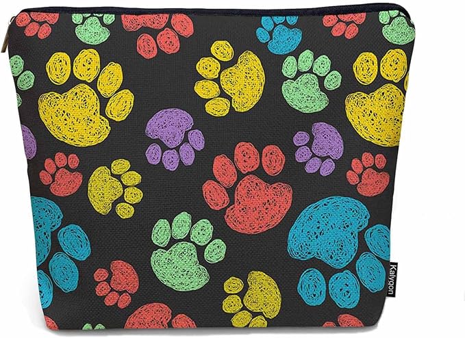 Kalygon Woman Makeup Bag Dog Paw, Rainbow Doodle Paw Prints Cat Footprint Makeup Bags Travel Cosmetic Bags Toiletry Makeup Organizer Pencil Pouch Make Up Cosmetic Bag For Owners Lady Birthday Gifts