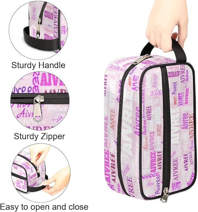 Personalized Makeup Bag with Name for Women Light Pale Pink Background
