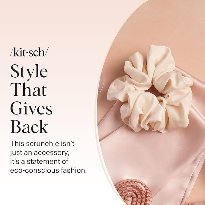 Kitsch Recycled Satin Oversized Scrunchies - Camel & Cream, 2pcs