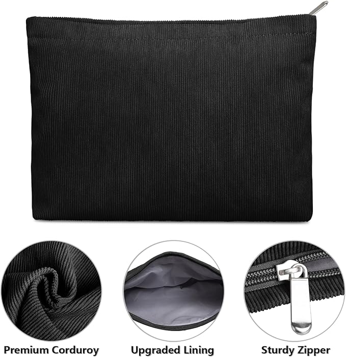 FITDON 2PCS Cosmetic Bags for Women Makeup Bag for Purse Small Corduroy Makeup Pouch Travel Make Up Bag with Zipper Toiletry Bag Organizer, Black
