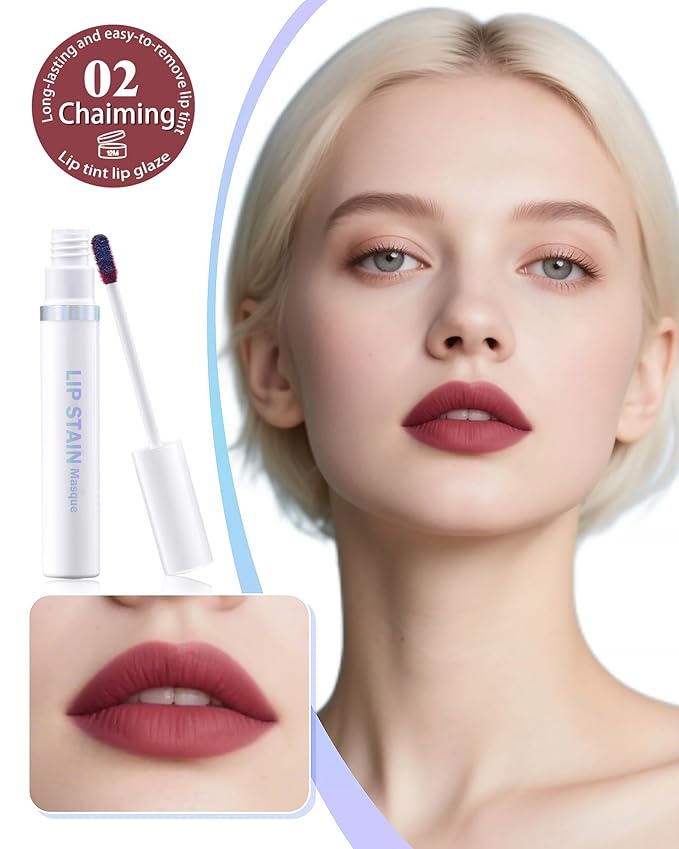 Berinist Lip Stain Masque Lip Liner Stain Long Lasting Waterproof Lip Tint Stain Semi-Permanent Lip Tattoo Transfer Proof Non-Drying Matte Finish Suitable for Women's Daily Lip Makeup
