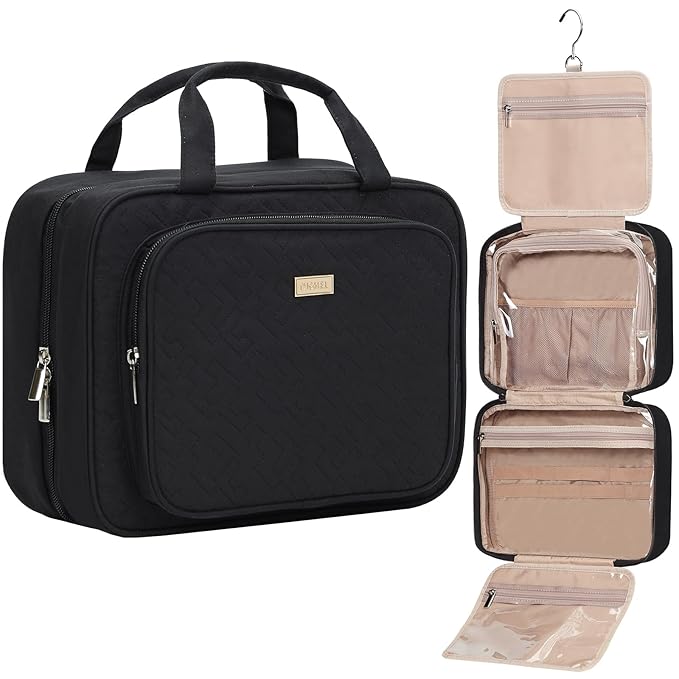 NISHEL Travel Toiletry Bag for Women Hanging Organizer Makeup Case Pockets