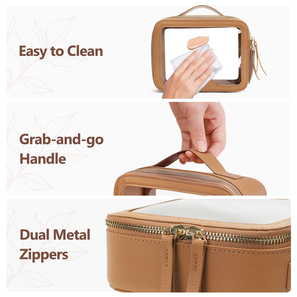 PACKISM Clear Makeup Bag - PU Leather TSA Approved Toiletry Bag