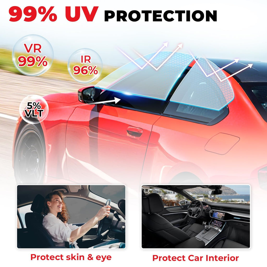 Amzwolf 15% VLT Ceramic Car Window Tint Film (20In x 20Ft), 99% UV & 96% IRR Blocks, 5-Layer Automotive Tints for Privacy Sun & Glare Protection Heat Blocking Scratch Resistant