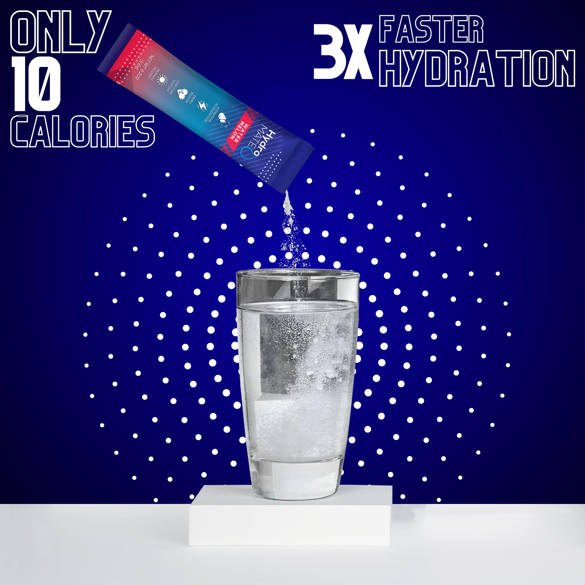 HydroMATE Electrolytes Powder Drink Mix Packets Hydration Accelerator Low Sugar Rapid Party Relief Recovery Vitamin C Plus Caffeine Watermelon 30 Count