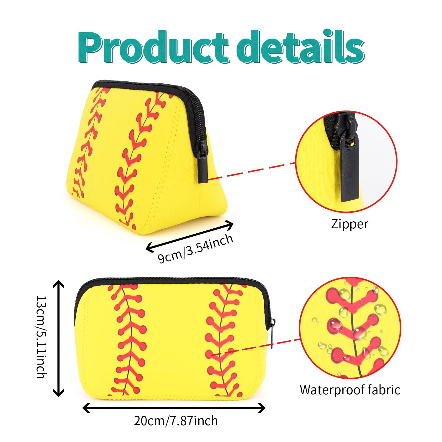 AJLTPA Waterproof Neoprene Cosmetic Bag, Softball