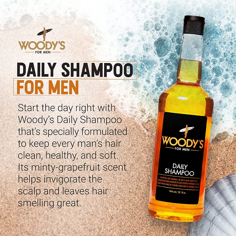 Woody's Daily Shampoo for Men – Sulfate-Free, All-Natural & Organic Scalp Cleanser for Healthy Hair, 32 fl oz
