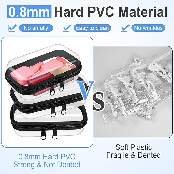 Hoolerry 3 Pcs Clear Hard Zipper Case Hard Plastic Zipper Pouch Makeup Bag Portable Travel Organizer for Cosmetics, Office Supplies, Documents & Toiletries(Black,Xs)