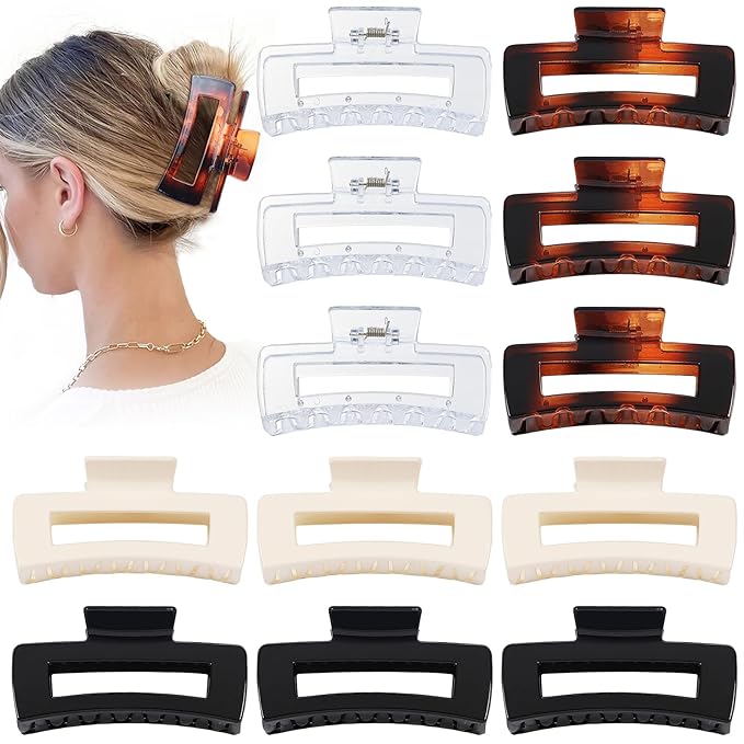 Sisiaipu 4.1 Inch Large Claw Clips - 12 Pcs Jumbo Square Jaw Clips for Thick Hair, Bulk Hair Accessories for Women and Girls - Transparent