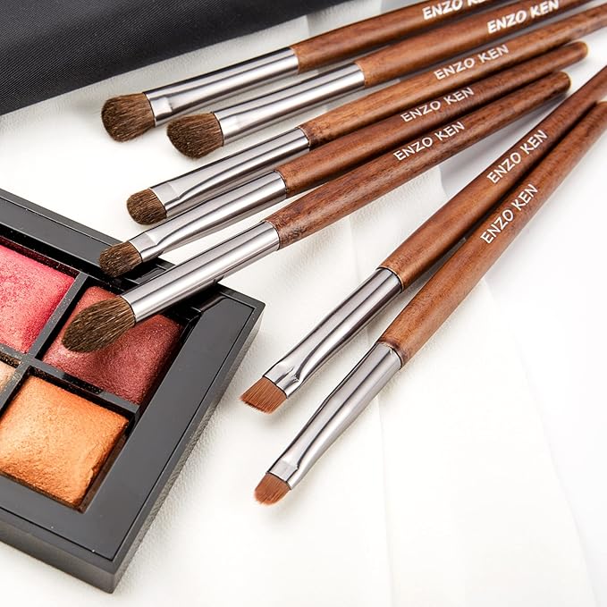 ENZO KEN Natural Pony Hair Eye Shadow Brush Set, Small Eyeshadow Brushes Set, Eye Makeup Brushes Set Professional, Small Nose Contour Brush, Angled Eyeshadow Brush, Eyeshadow Blending Brushes