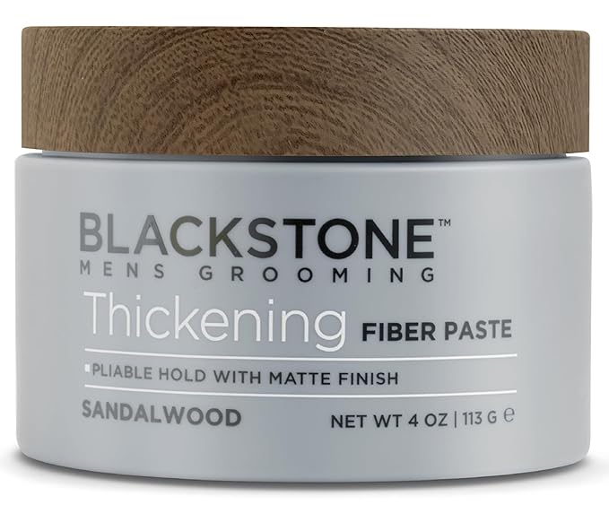 Blackstone Men's Grooming Thickening Fiber Paste Gel for Hair Styling - Adds Volume with Pliable Hold & Matte Finish | Paraben Free, Sandalwood (4 oz)