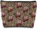 SAFDSGFDB Leopard Print Cherry Makeup Bag, Coquette Preppy Pink Bow Cherry Cosmetic Bags Gifts for Women, Funky Y2k Cheetah Print Portable Travel Toiletry Bag Zipper Makeup Pouch