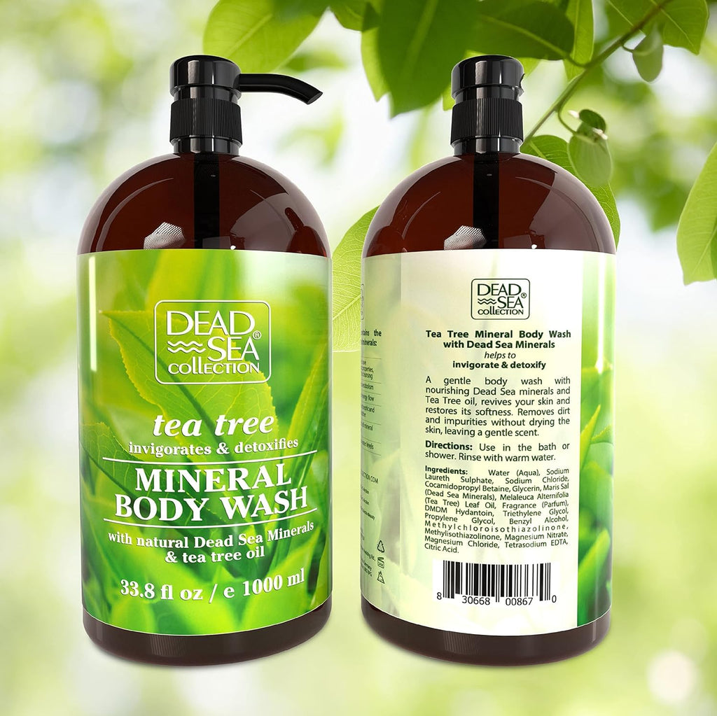 Dead Sea Collection Tea Tree Body Wash for Women and Men - with Pure Dead Sea Minerals and Tea Tree Oil - Cleanses and Moisturizes Skin - Pack of 2 (67.6 fl. oz)
