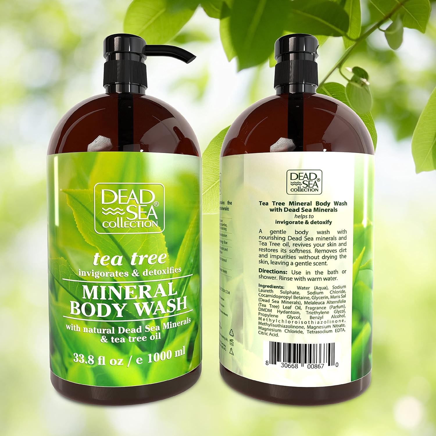 Dead Sea Collection Tea Tree Body Wash for Women and Men - with Pure Dead Sea Minerals and Tea Tree Oil - Cleanses and Moisturizes Skin - Pack of 2 (67.6 fl. oz)
