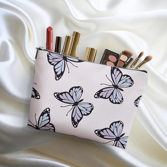 DHKG Purple Butterfly Makeup Bag Cosmetic Bag Butterfly Gifts for Women Girls Friend Niece Daughter Butterflies Lovers Gifts Travel Organizer Zipper Pouch Graduation Birthday Friendship Gifts