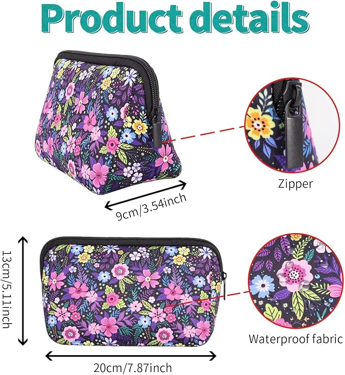 AJLTPA Waterproof Neoprene Cosmetic Bag, Modern Floral