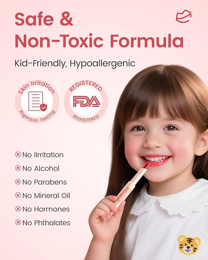 RUNBEN Kids Tinted Lip Balm, Juicy Pomegranate Lipstick