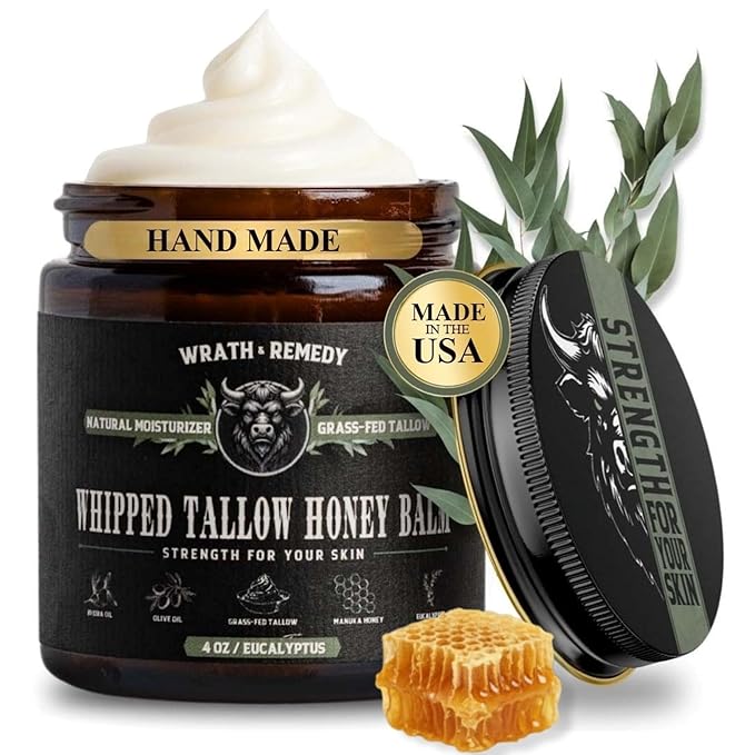 Organic Beef Tallow for Skin & Face - Whipped Honey Balm, Eucalyptus (4 OZ)