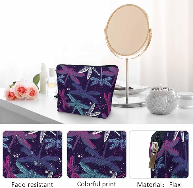 Kalygon Dragonfly Makeup Bag For Women, Adorable Cosmetic Bag Makeup Bags, Colorful Dragonflies Nature Zipper Bag Travel Bags Toiletry Organizers Pouch Bags Washing Bags For Gym Bathroom