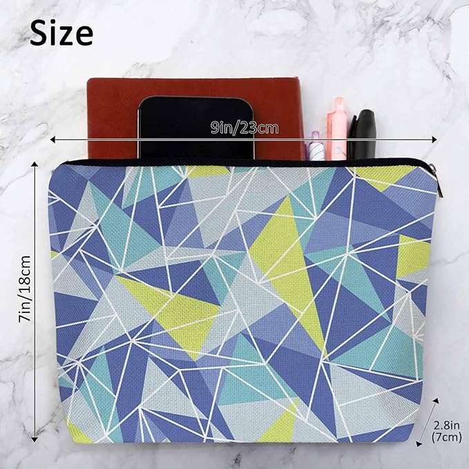 Kalygon Woman Makeup Bag Triangle, Geometric Stripe Triangle Makeup Bags Travel Cosmetic Bags Toiletry Makeup Organizer Pencil Pouch Make Up Cosmetic Bag For Owners Lady Birthday Gifts