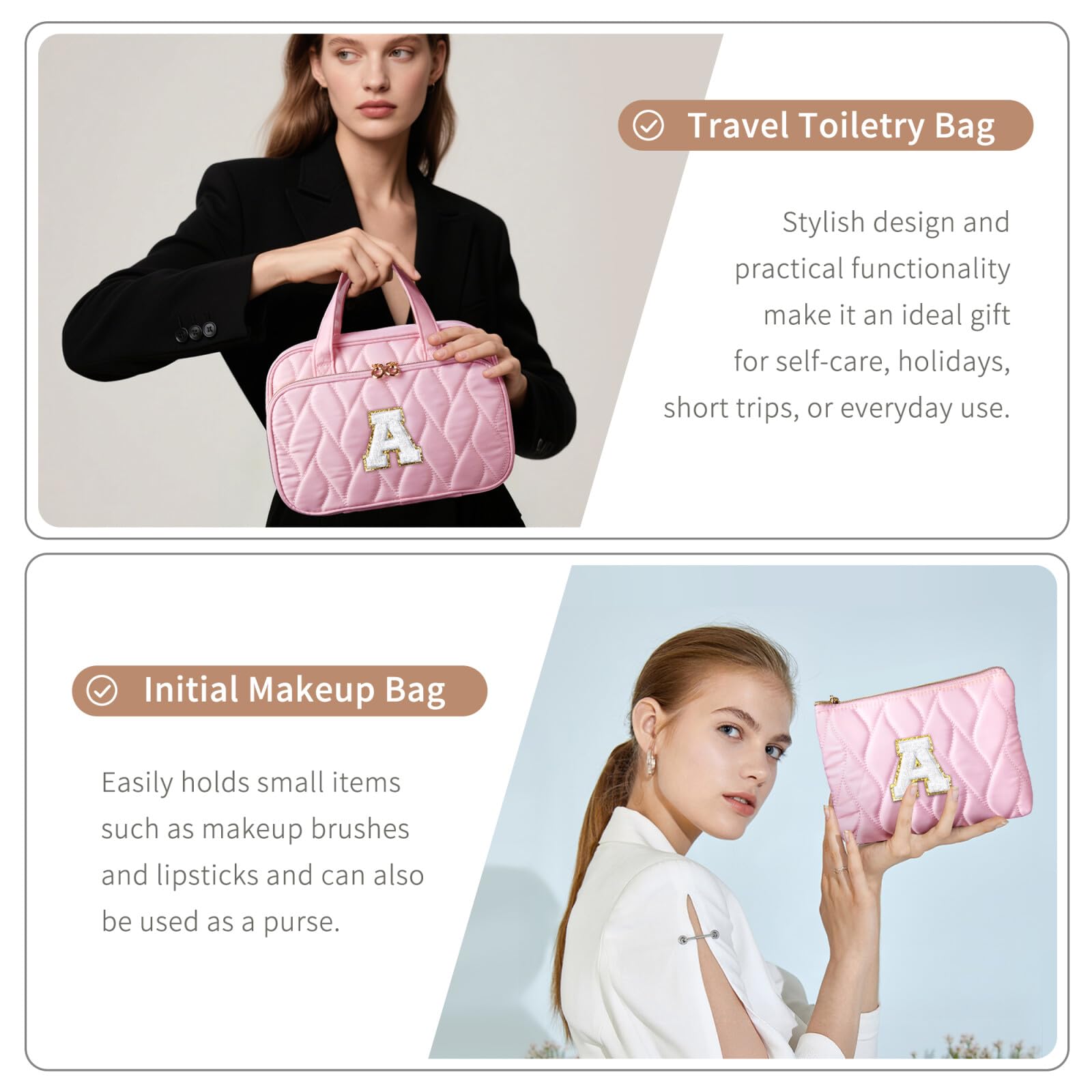 YOOLIFE Graduation Gifts for Her - Hanging Toiletry Bag for Women, Travel Toiletry Bag Makeup Bag, Personalized Travel Essentials for Women - Letter G Pink