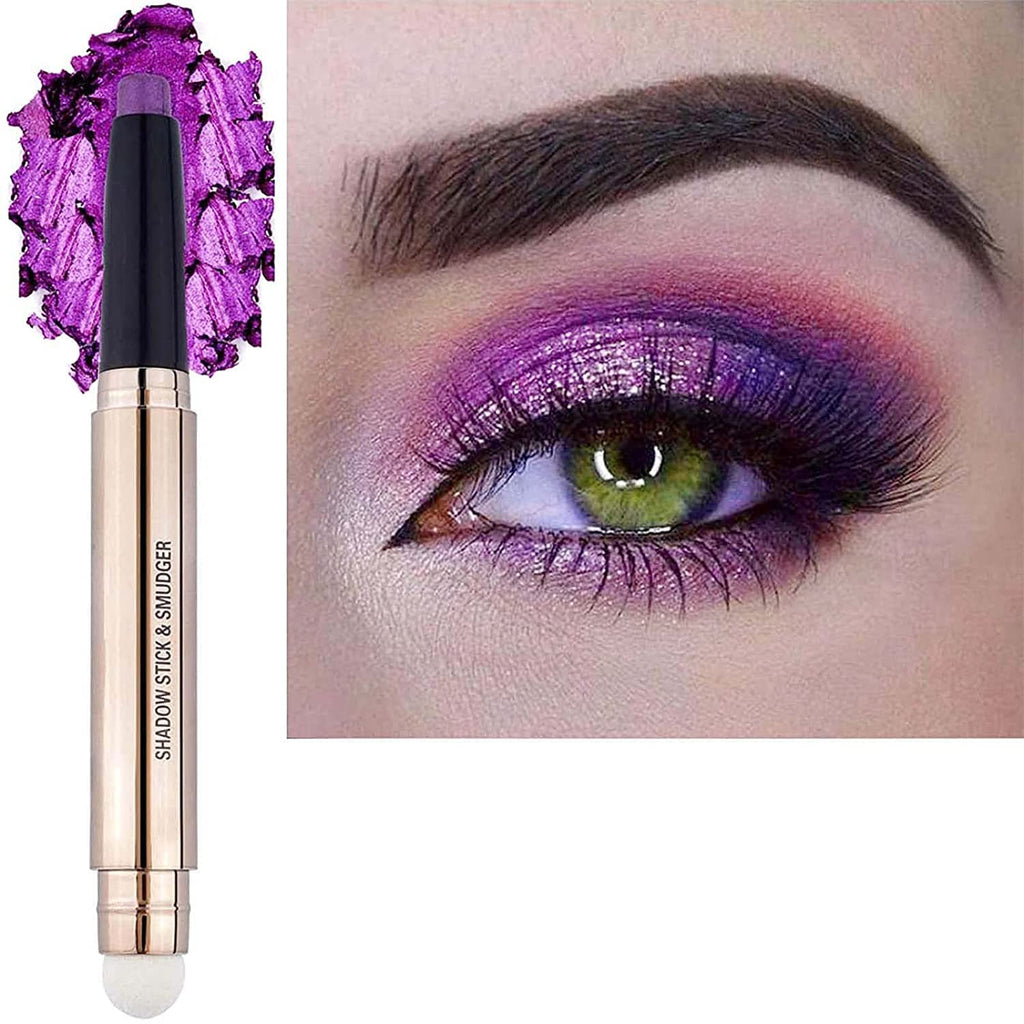 Qeetvia Purple Eyeshadow Stick Makeup, Long-Lasting Waterproof Eye Shadow Pencil, Hypoallergenic Smudge-Proof Glitter Primer Palette Shimmer Eyeliner, Easy to Blend Eye Make Up