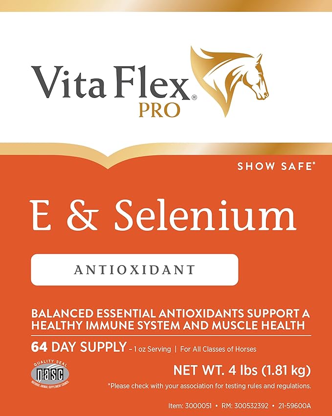 Vita Flex Pro E & Selenium Supplement, Vitamin E and Selenium Powder for Horses, Balanced Antioxidants, Equine Vitamin E Supplement, Horse Vitamins and Minerals, 4 lb, 64-Day Supply