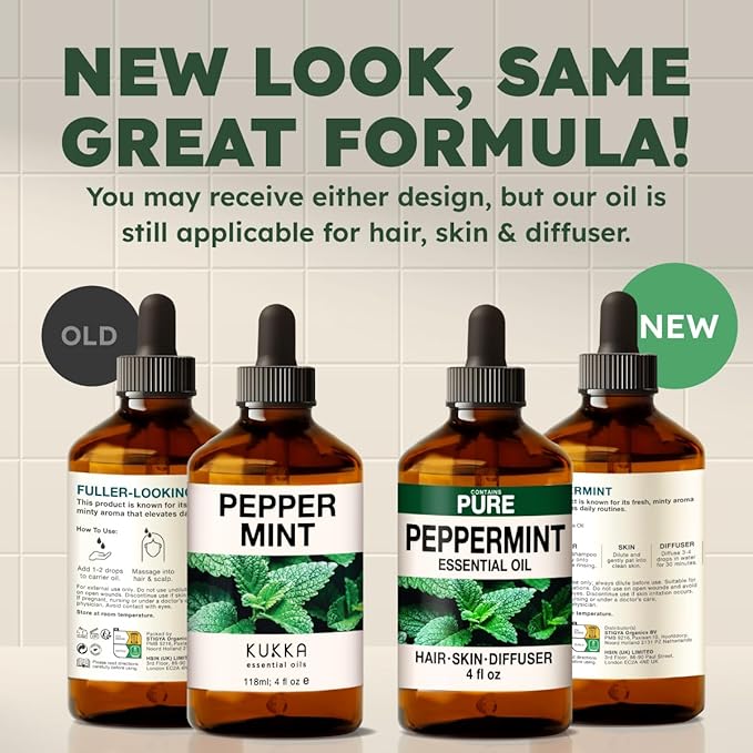 100% Pure Peppermint Oil - 4 Fl Oz Peppermint Essential Oil for Hair, Skin, Diffuser, Aromatherapy & DIY Soap Making Scent