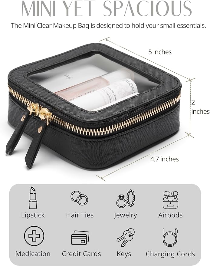 Popvibe Clear Makeup Bag with Zipper, Set of 2, Mini and Medium, Black