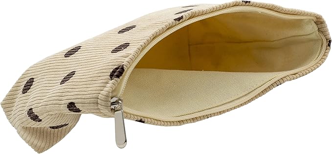 Flat Makeup Bag for Women,Zipper Cosmetic Pouch for Purse,Polka Dot Beige