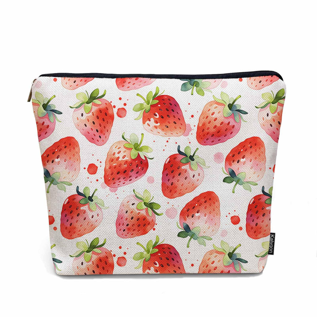 Kalygon Strawberry Cosmetic Travel Bag For Toiletries, Summer Fruits Strawberry Red Makeup Bag Toiletry Bags For Women, Flax Cosmetic Bags Make Up Bag Purse Toiletries Bag Birthday Gift