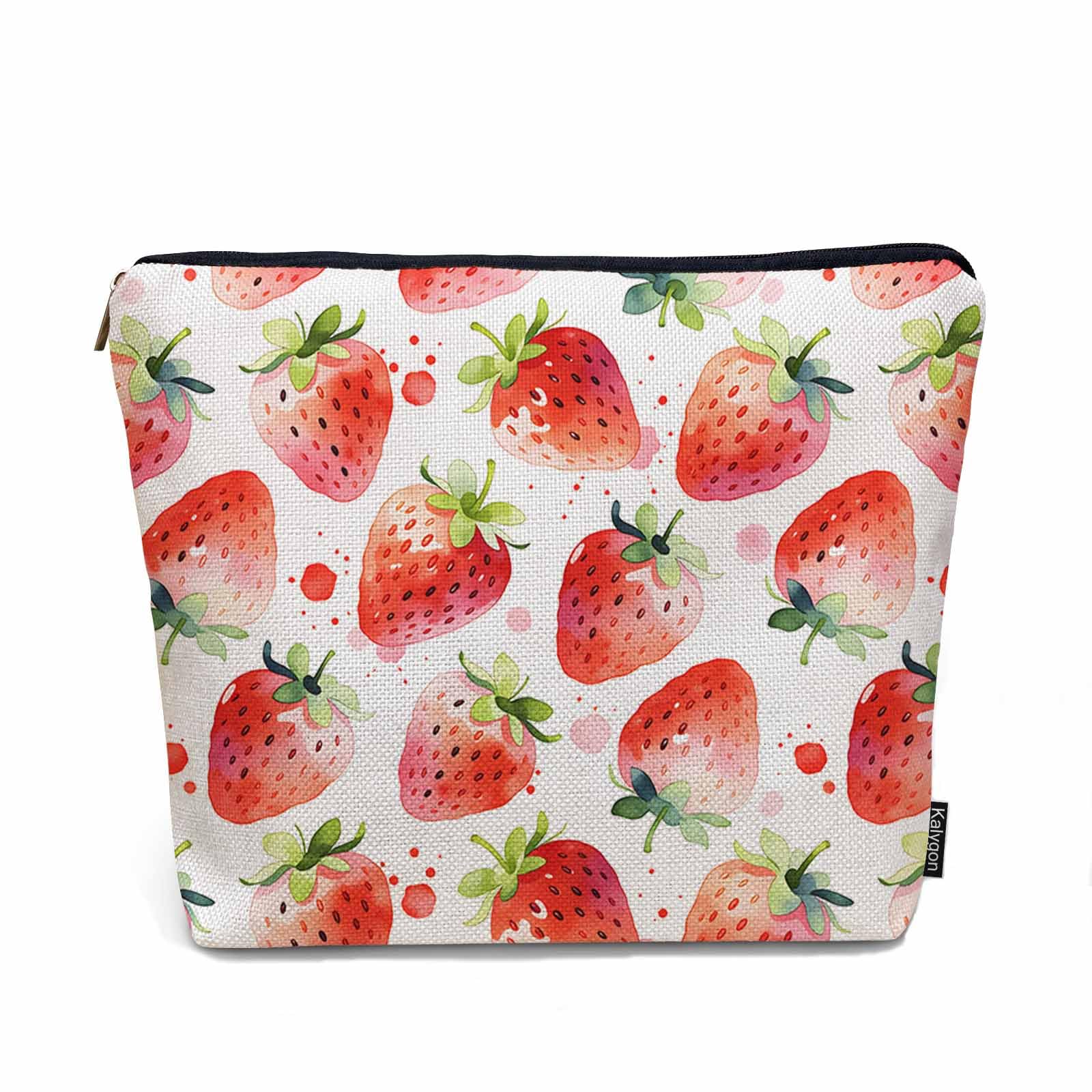 Kalygon Strawberry Cosmetic Travel Bag For Toiletries, Summer Fruits Strawberry Red Makeup Bag Toiletry Bags For Women, Flax Cosmetic Bags Make Up Bag Purse Toiletries Bag Birthday Gift
