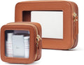 Popvibe Clear Makeup Case Toiletry Bag Travel Medium Clear Cosmetic Bag with Zipper, Make Up Bag Organizer Traveling TSA Approved Transparent Bag Car for Essentials, Mini & Medium, Brown
