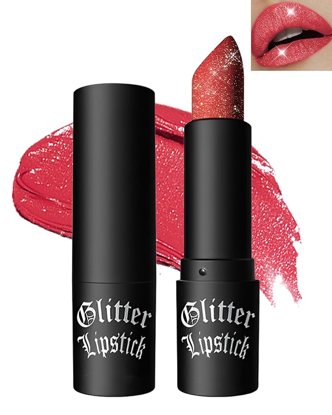 Red Glitter Lipstick, Waterproof Shimmer Lip Tint Gloss,Thanksgiving Makeup