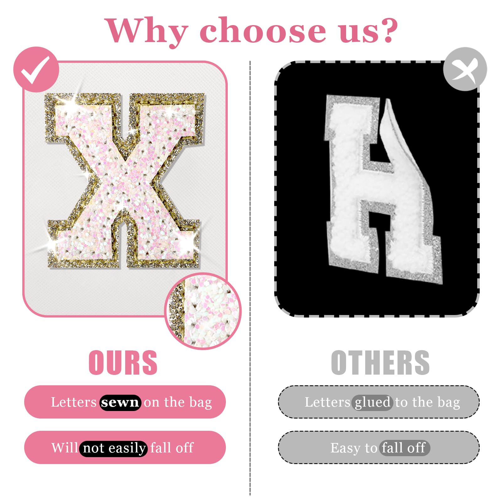 Initial Letter Patch Makeup Bag, Preppy Glitter Letter Pouch Cosmetic Bag,Small PU Travel Toiletry Bag Zipper,Personalized Monogrammed Gift for Friends Sister,Cute Stuff for Women Teen Girls(Letter X)