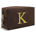Personalized Makeup Bag Initial A-Z Preppy Patch Bag,Small PU Leather Travel Cosmetic Bag Pouch with Zipper,White Cute Toiletry Bag,Gift Ideal for Teen Girls Women Birthday Friend Mom,Letter K
